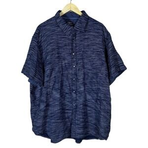 Across The Pond Textured Stripes Button Down Shirt Blue 100% Cotton Casual 3X